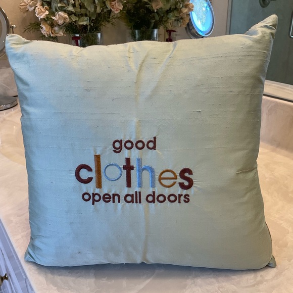 Good Clothes Open All Doors decorative pillow, pastle green/blue, 12” x 12” - Picture 9 of 9